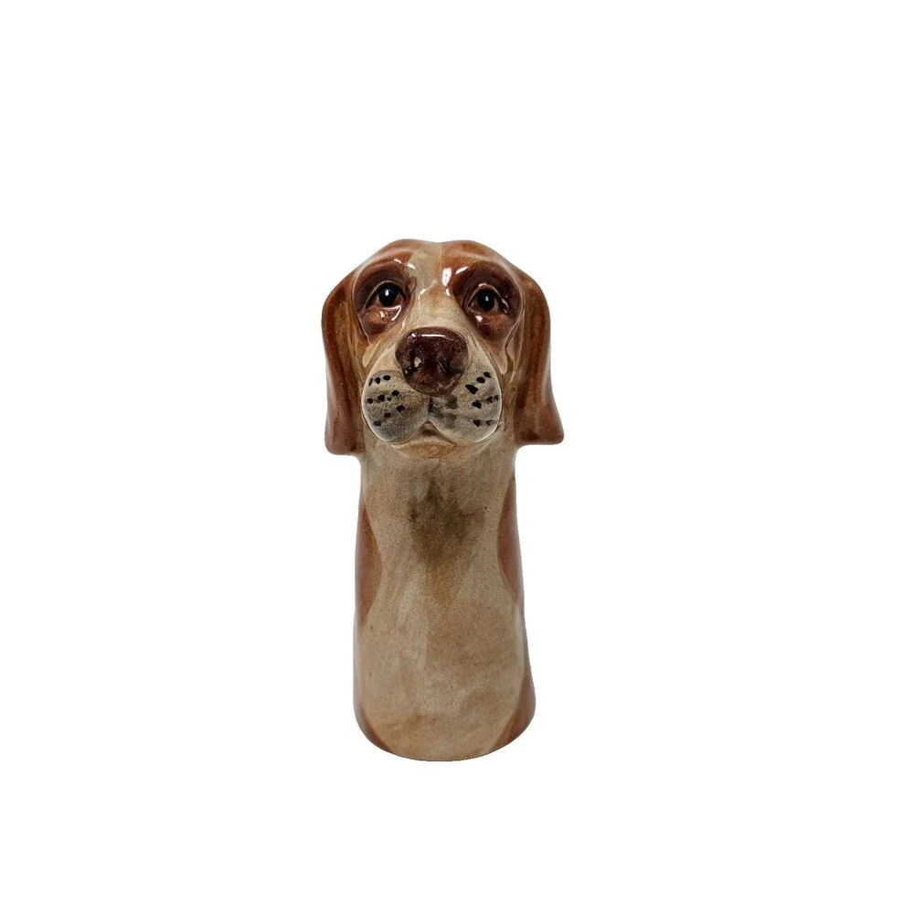 ANTHROPOLOGIE Blood Hound Dog Bud Vase Brown White Stonewear Decorative